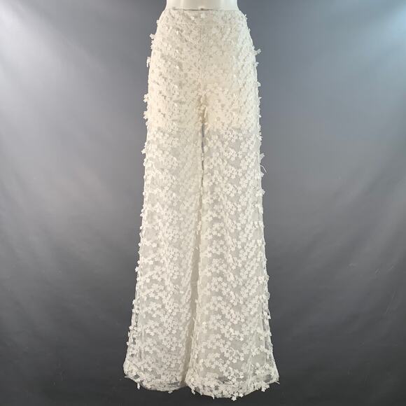 CYNTHIA ROWLEY Size 2 White Polyester Lace Wide Leg Dress Pants